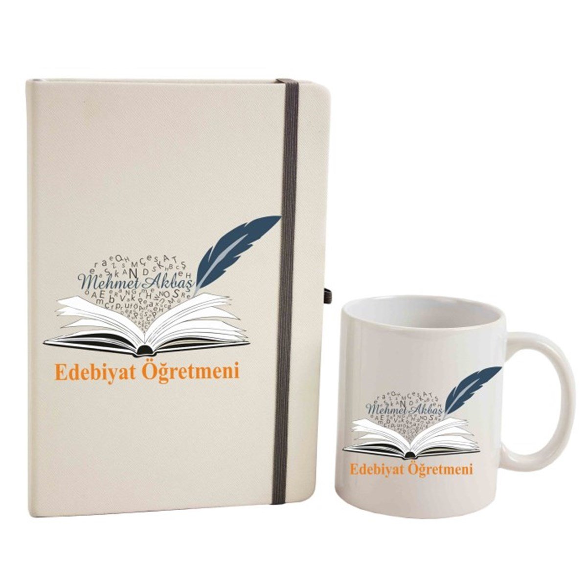 İsme Özel Defter ve Kupa Bardak Seti - Edebiyat Öğretmen​