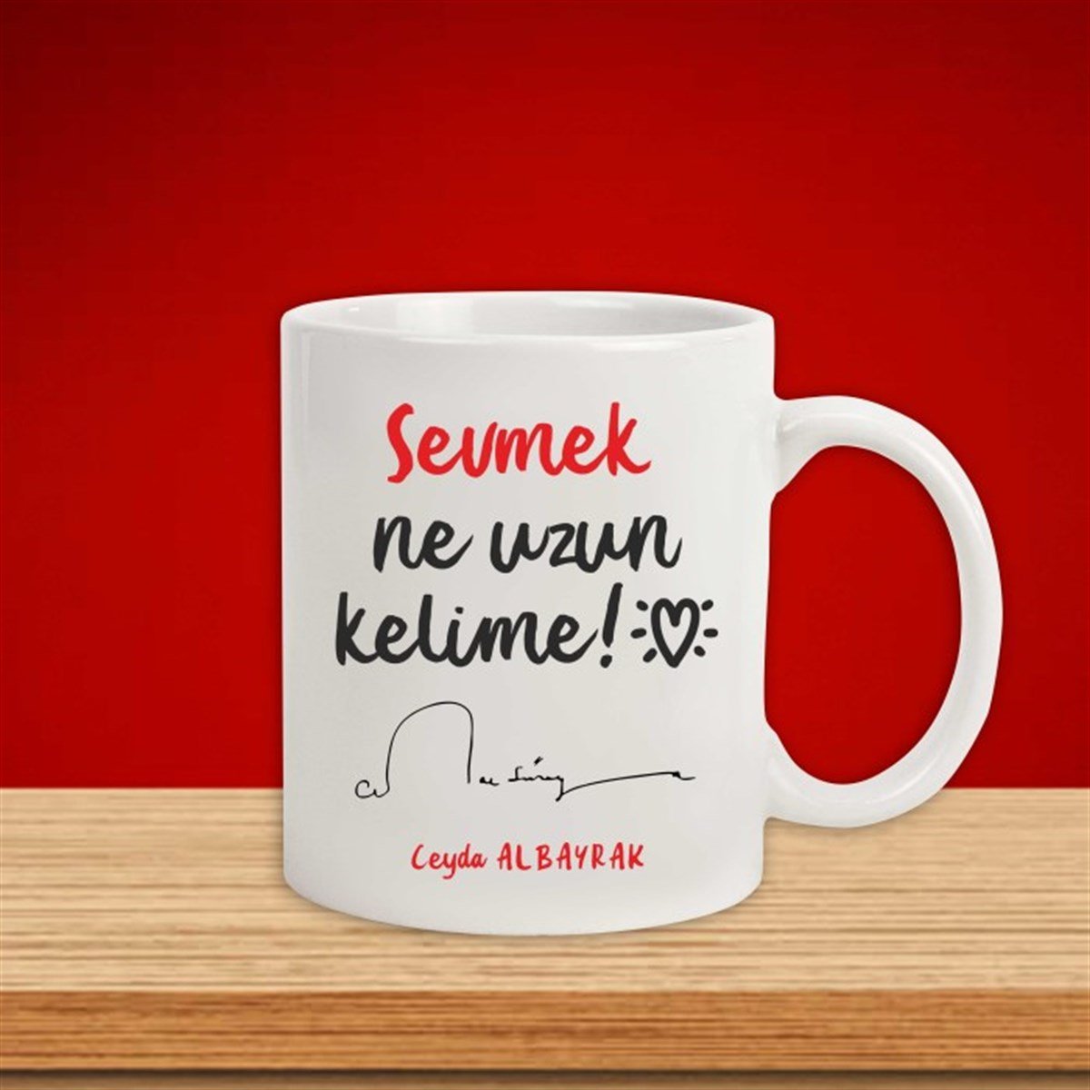 İsme Özel Defter ve Kupa Bardak Seti - Sevmek Ne Uzun Kelime