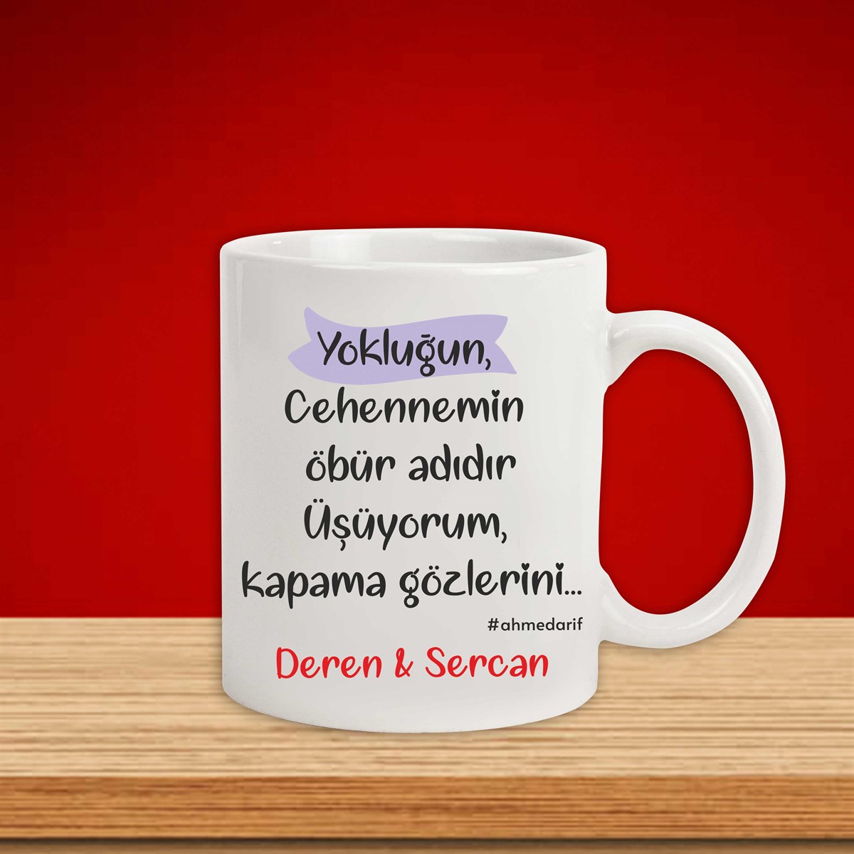 İsme Özel Defter ve Kupa Bardak Seti - Yokluğun, Cehennemin Öbür Adıdır Üşüyorum, Kapama Gözlerini