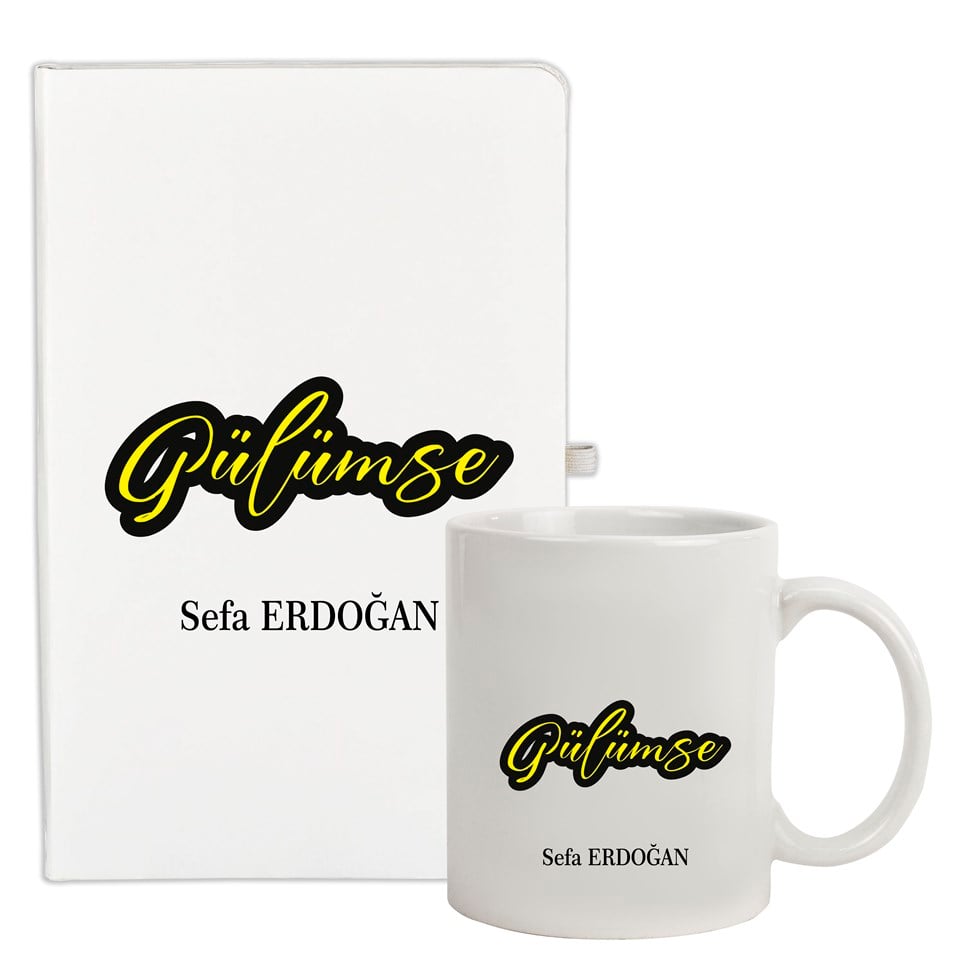 İsme Özel Defter ve Kupa Bardak Seti - Gülümse