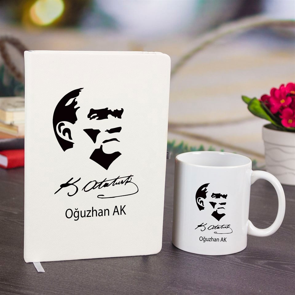 İsme Özel Defter ve Kupa Bardak Seti - M. Kemal Atatürk Silüet
