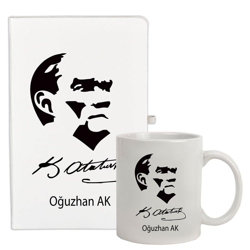 İsme Özel Defter ve Kupa Bardak Seti - M. Kemal Atatürk Silüet