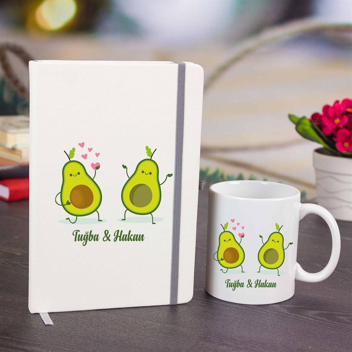 İsme Özel Defter ve Kupa Bardak Seti - Avakado