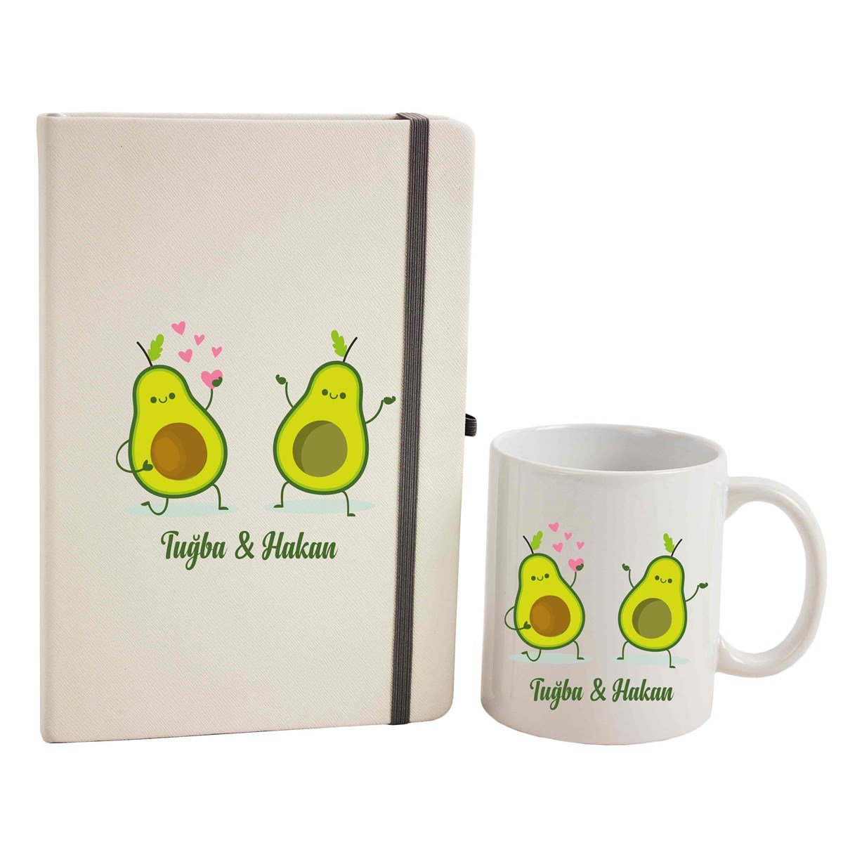 İsme Özel Defter ve Kupa Bardak Seti - Avakado