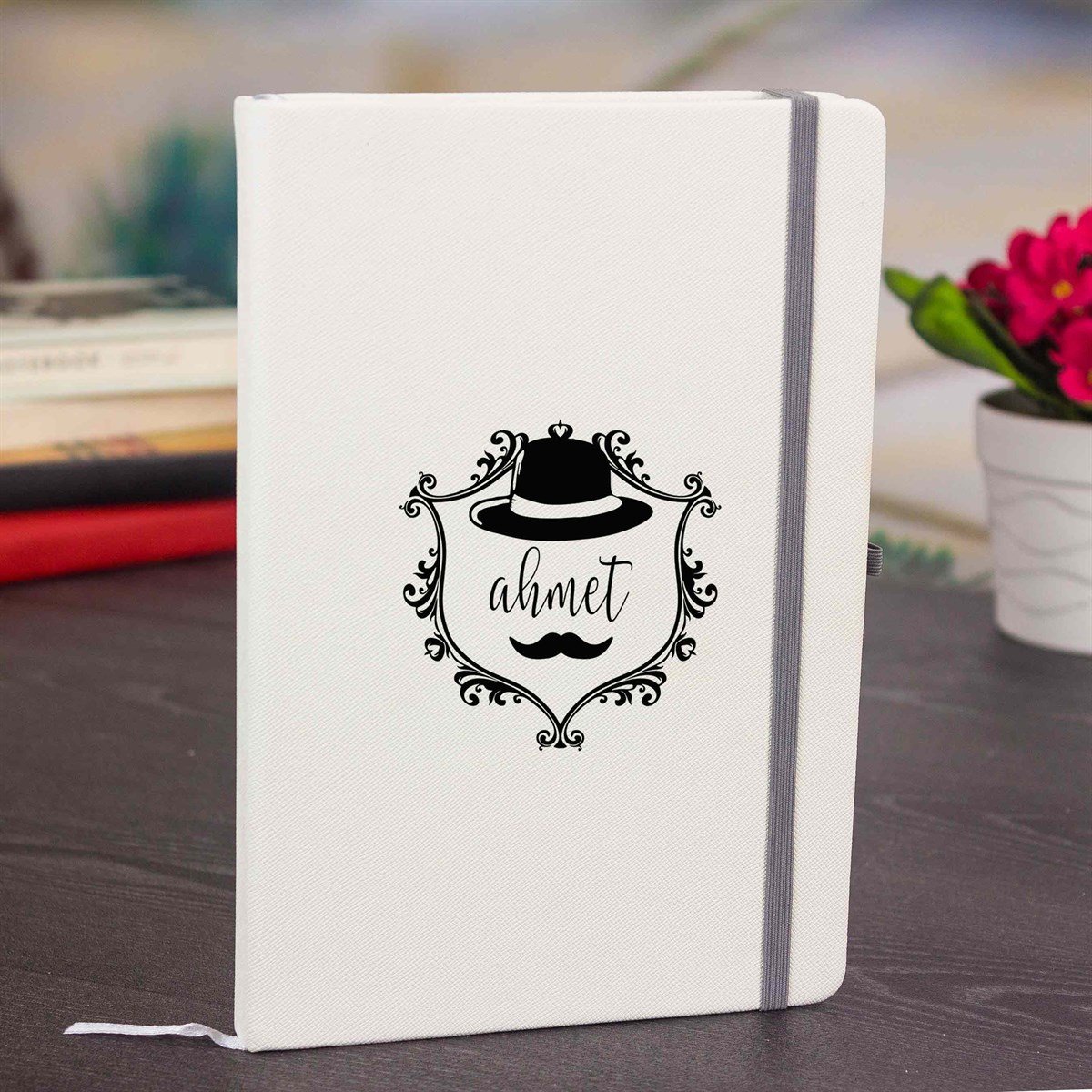 İsme Özel Defter ve Kupa Bardak Seti - Fötr Şapka Bıyık