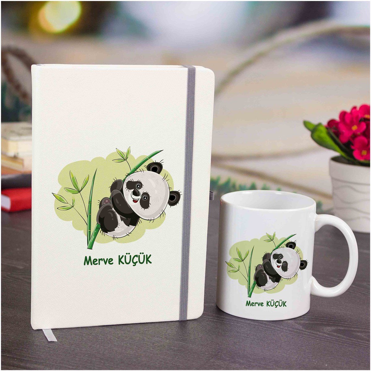 İsme Özel Defter ve Kupa Bardak Seti - Panda