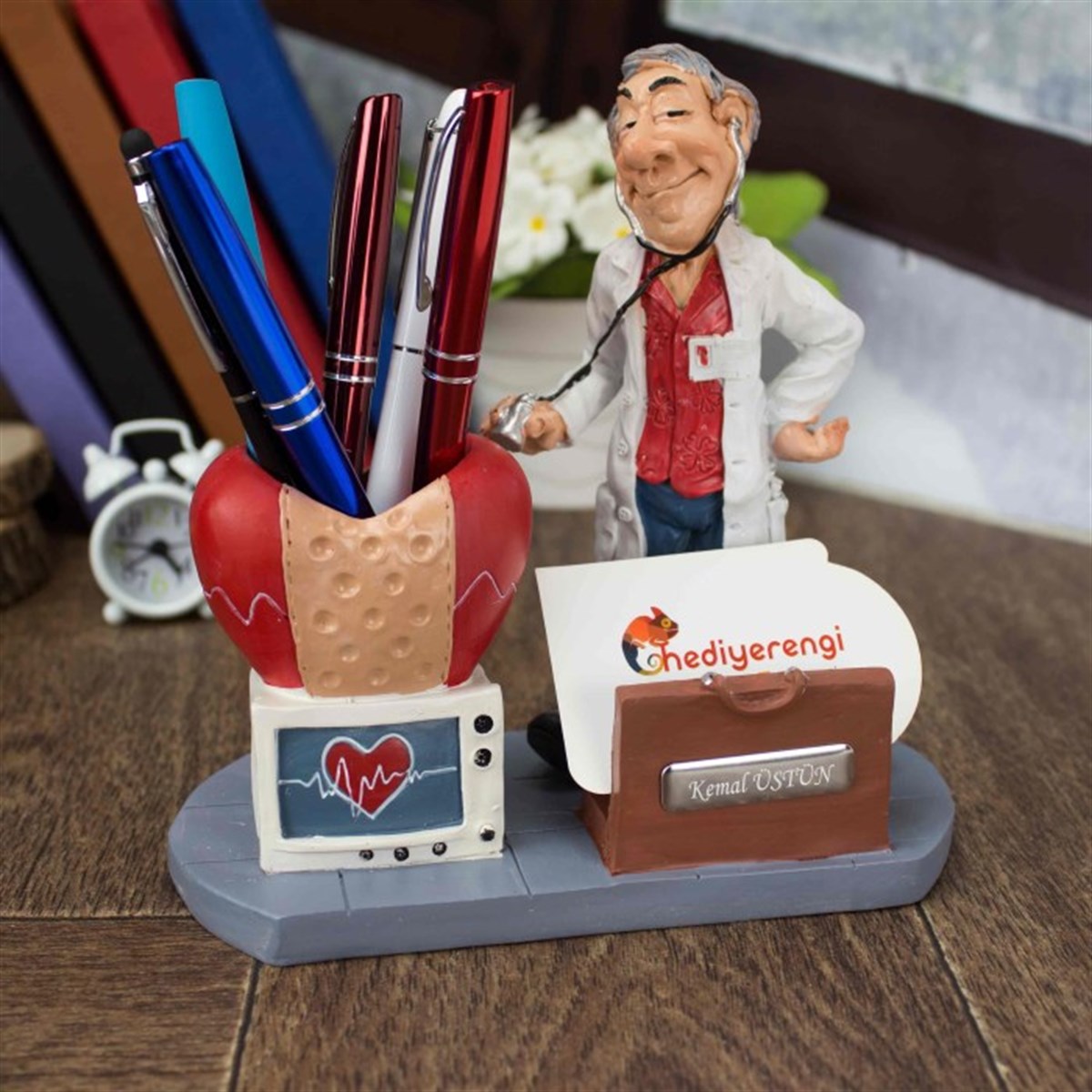 İsme Özel Erkek Doktor Hekim Temalı Dekoratif Kalemlik​ ve Kartvizitlik​
