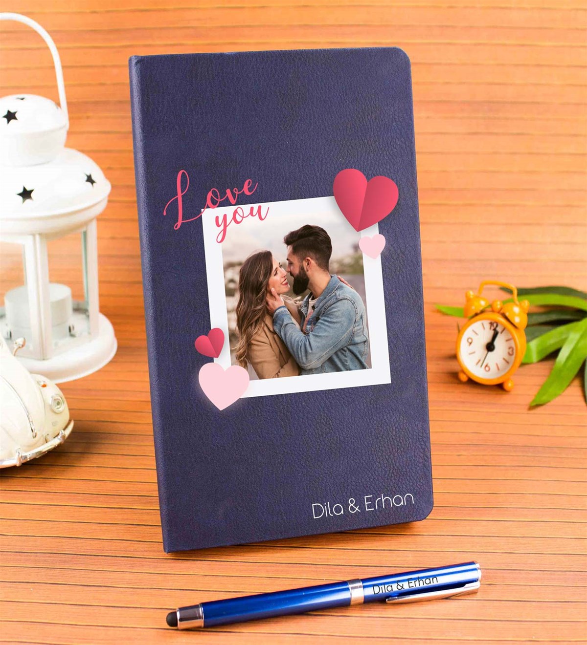 İsme Özel Fotoğraf Baskılı Defter Kalem Seti Lacivert - Love You Temalı
