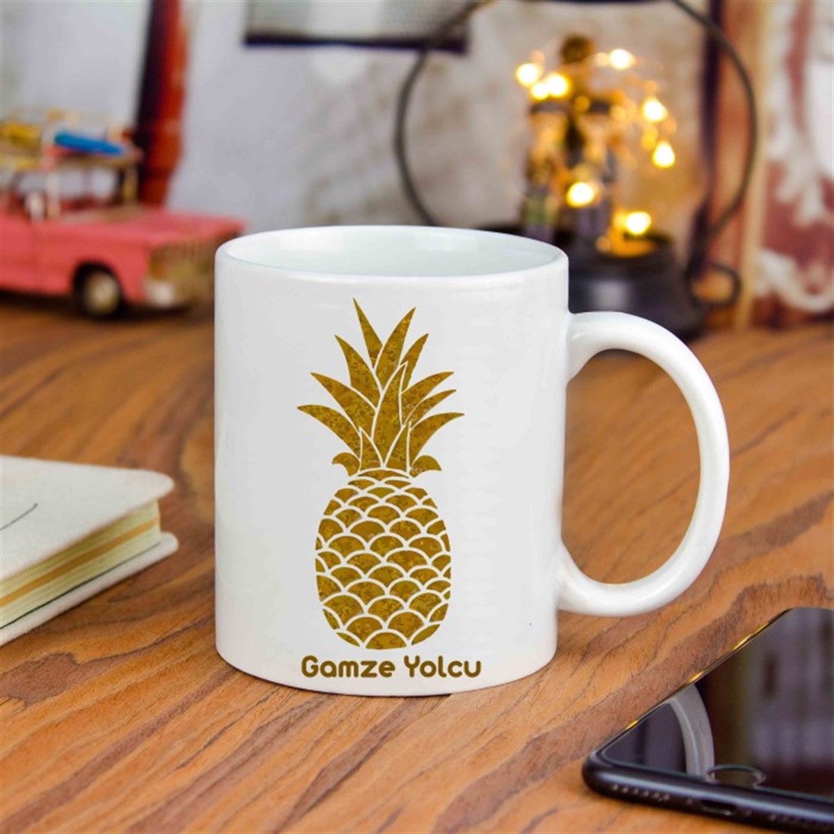İsme Özel Gold Ananas Temalı Kupa Bardak