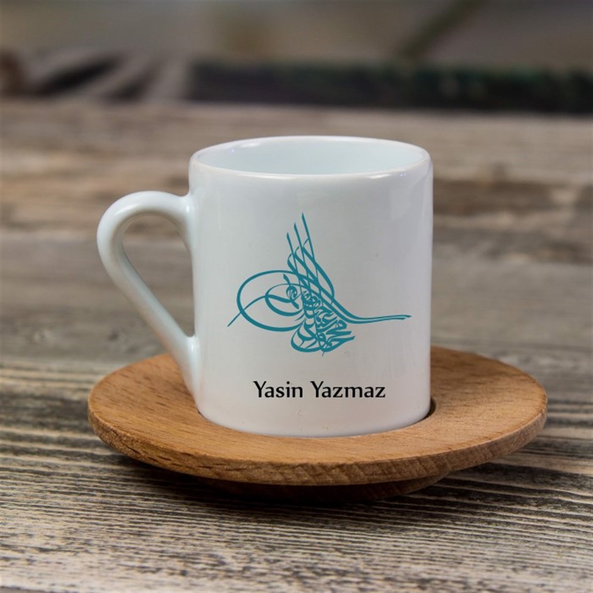 İsme Özel Hediyelik Türk Kahvesi Fincanı Seti Ahşap Kutulu - Tuğra