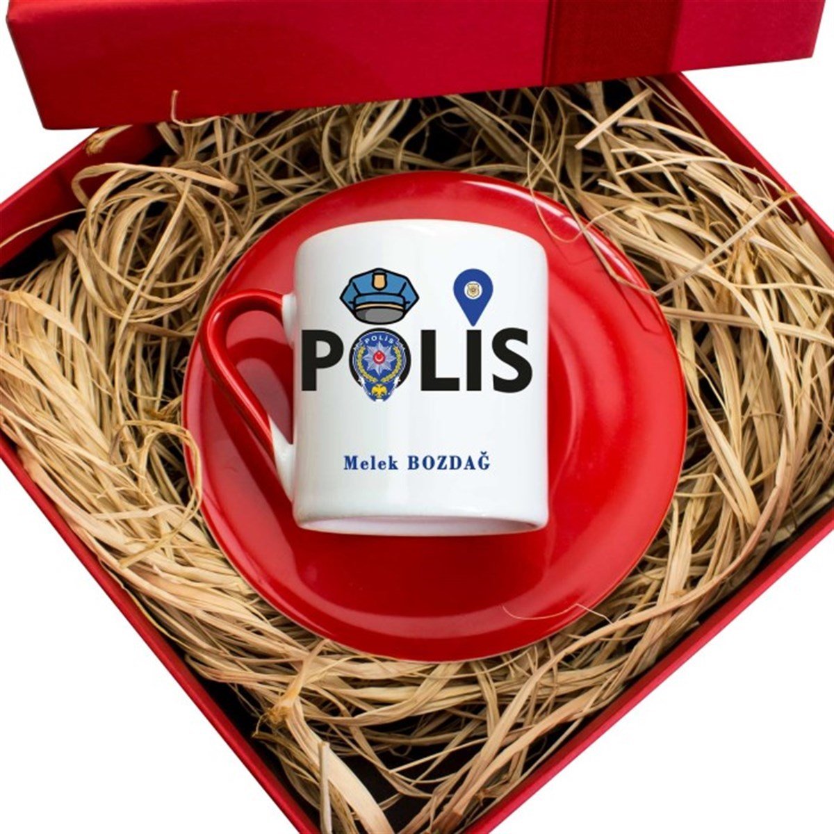 İsme Özel Hediyelik Türk Kahvesi Fincanı Seti Tasarım Kutulu - Polis