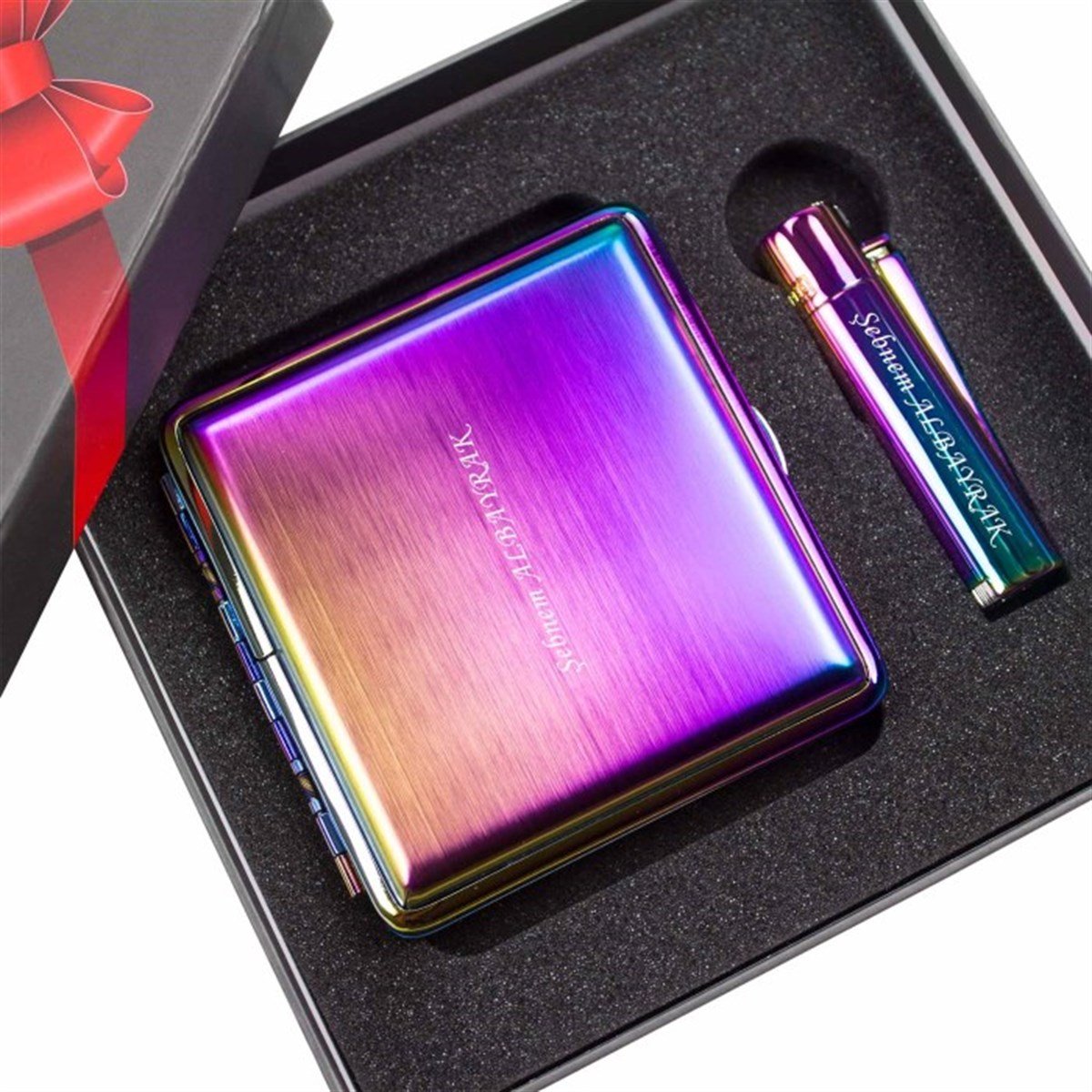 İsme Özel Hologram Tabaka Ve Clipper Çakmak Seti Tasarım Kutulu