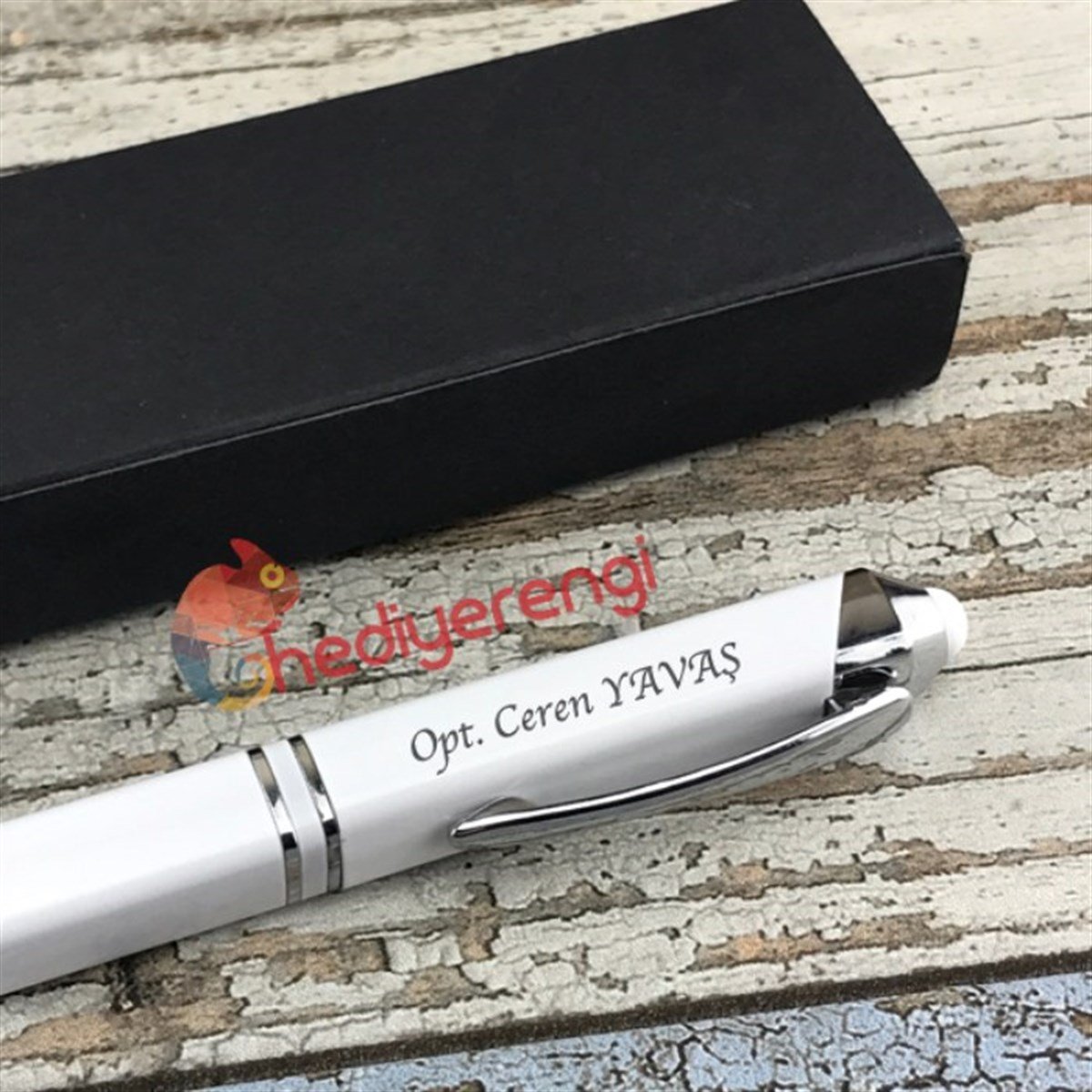 İsme Özel Işıklı Metal Roller Tablet Kalemi Beyaz