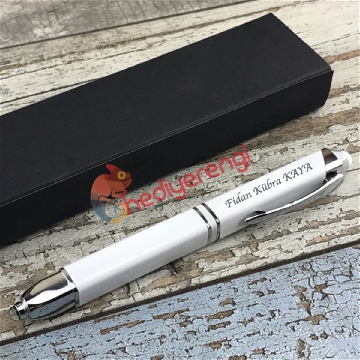 İsme Özel Işıklı Metal Roller Tablet Kalemi Beyaz