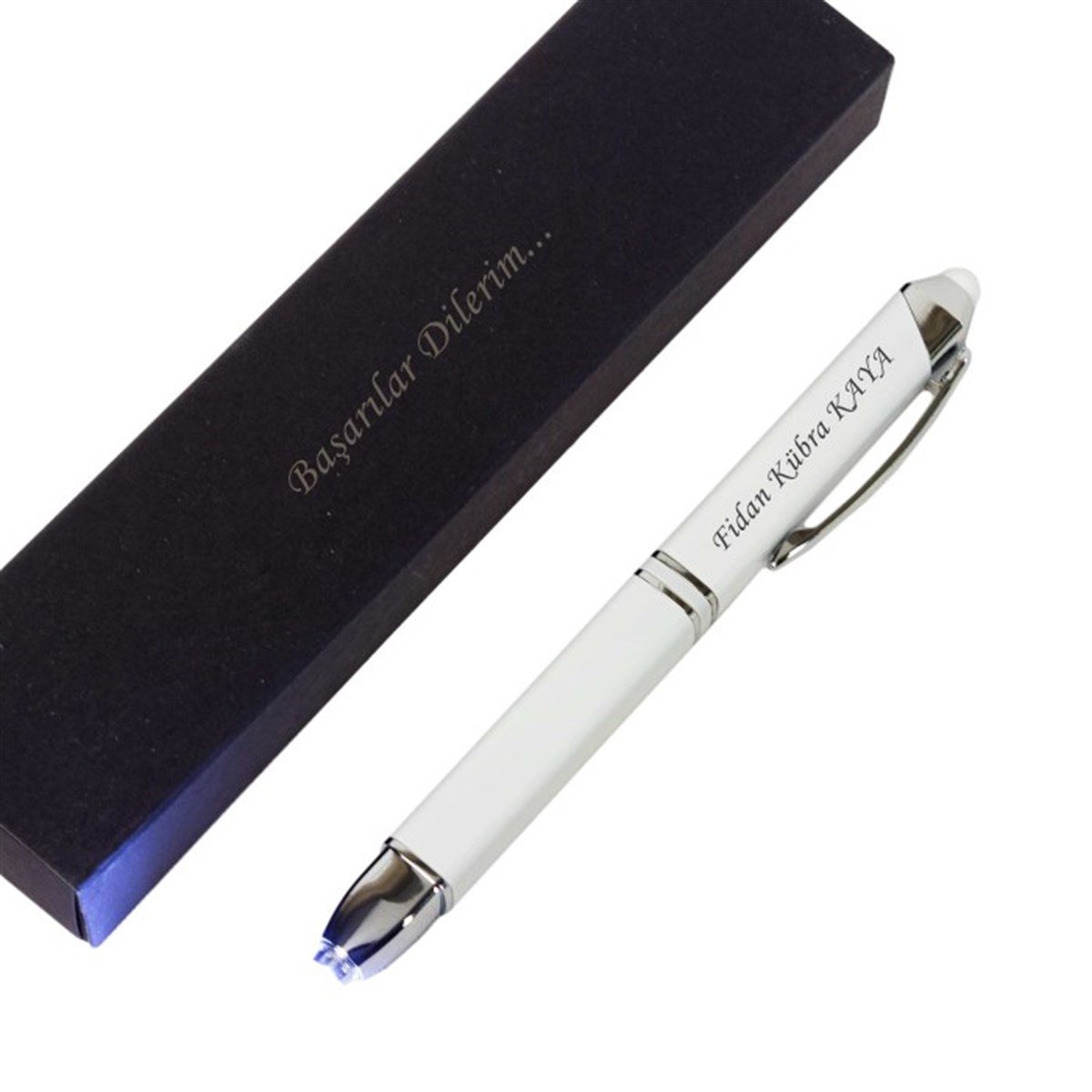 İsme Özel Işıklı Metal Roller Tablet Kalemi Beyaz