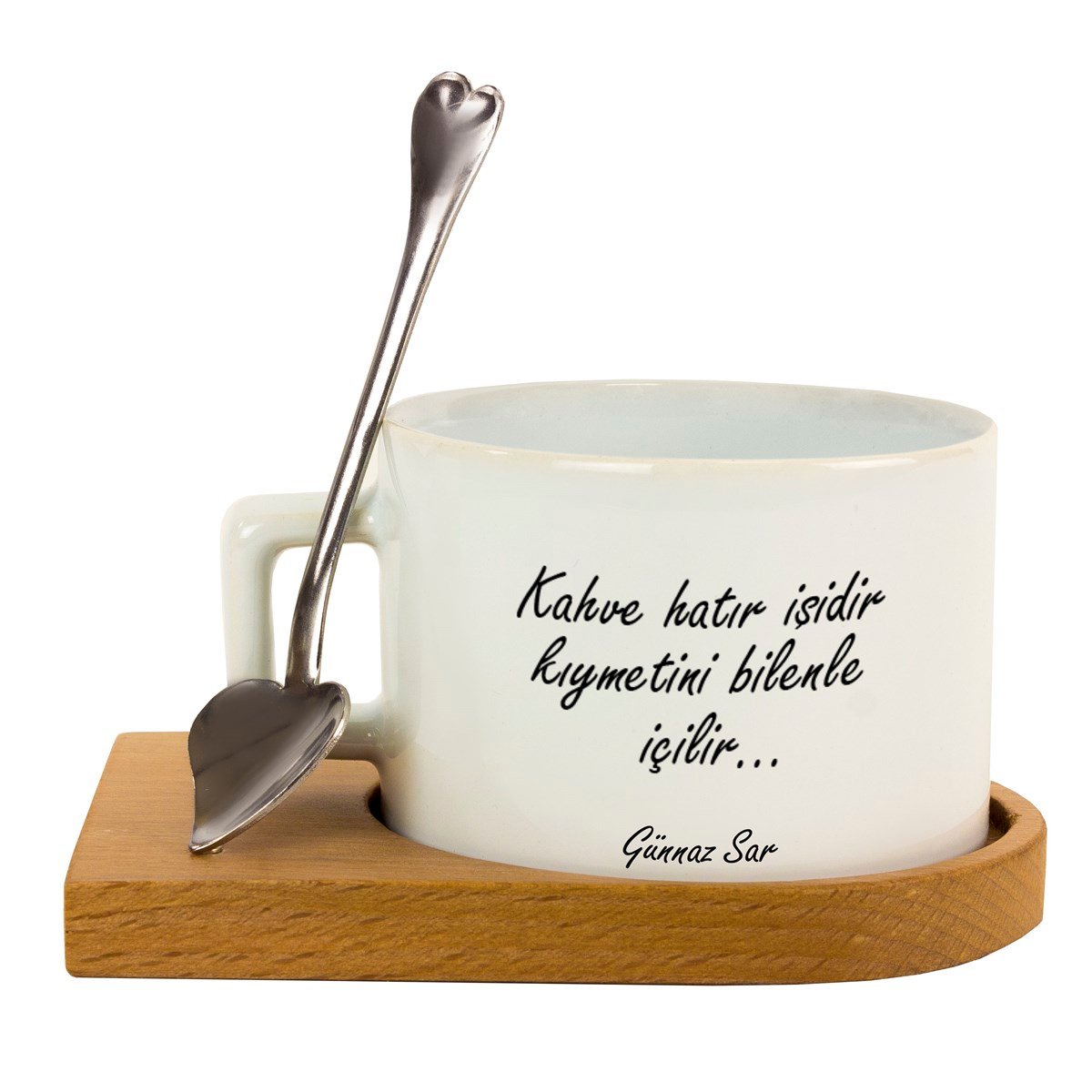 İsme Özel Kahve Hatır İşidir Temalı Ahşap Tepsili Kahve Çay Fincanı Seti