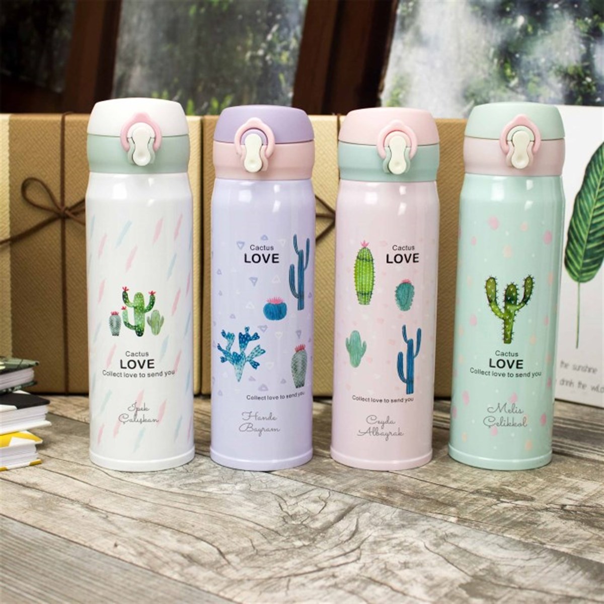 İsme Özel Kaktüs Temalı Vakumlu Çelik Termos 500 ML