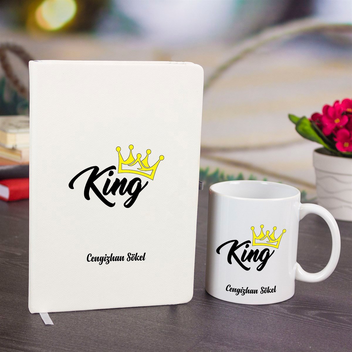İsme Özel King Temalı Defter Kupa Bardak Seti