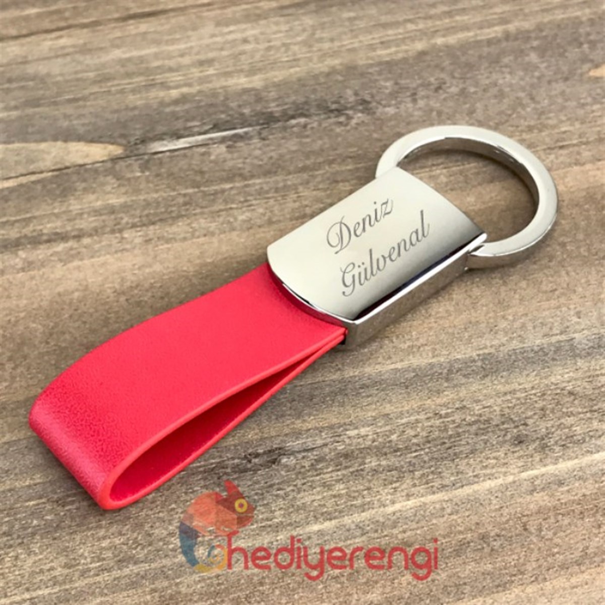 İsme Özel Kırmızı Derili ve Metal Anahtarlık