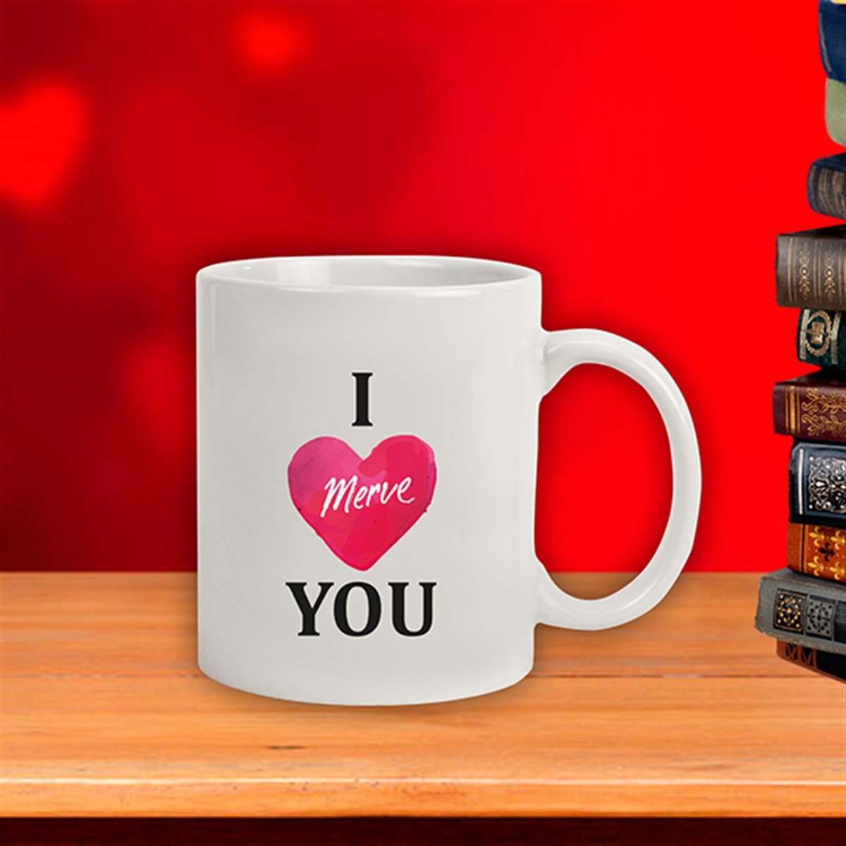 İsme Özel Kupa Bardak - I Love You Temalı