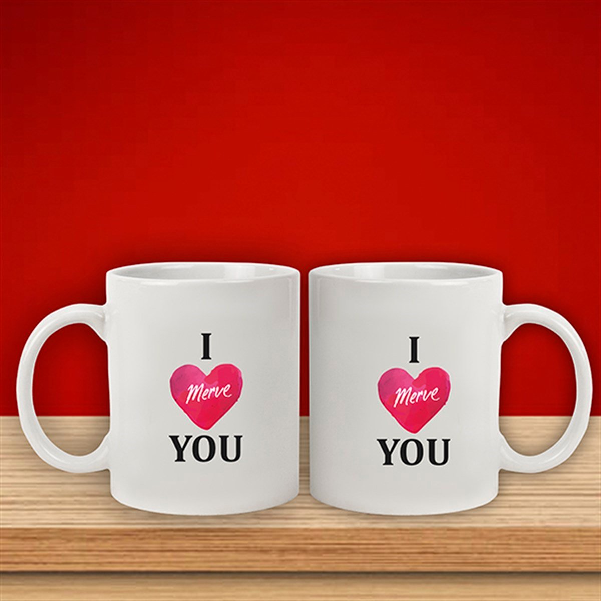 İsme Özel Kupa Bardak - I Love You Temalı