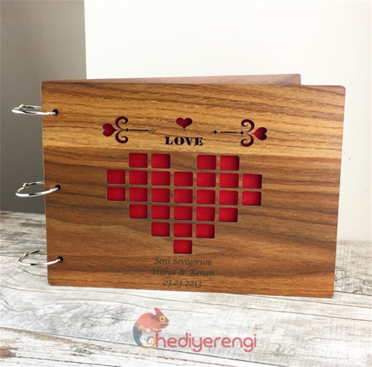 İsme Özel Love Temalı Ahşap Kendin Yap Albüm Defter Yatay Model 1