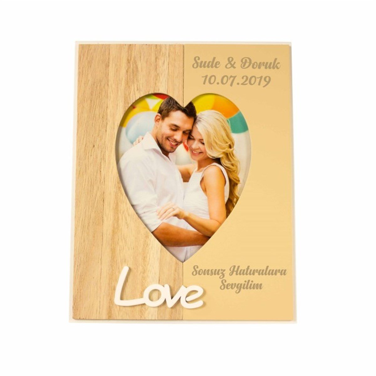 İsme Özel Love Temalı Ahşap Yüzeyli Resim Çerçevesi