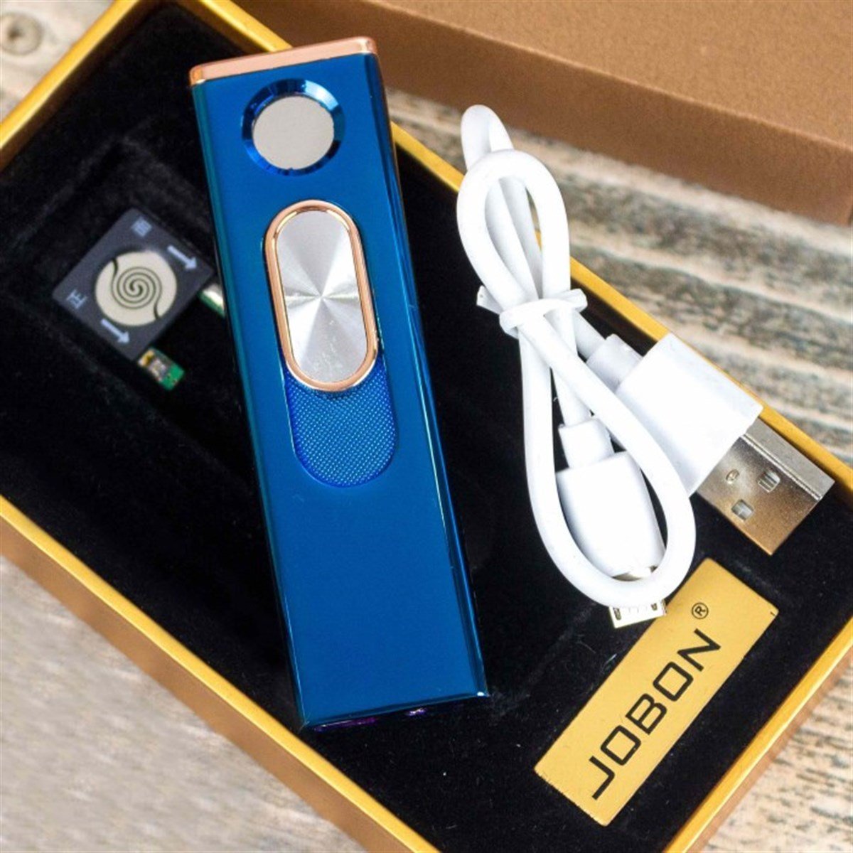 İsme Özel Lüx Usb Şarjlı Rezistanslı Metal Çakmak Lacivert (E-ZB-005)