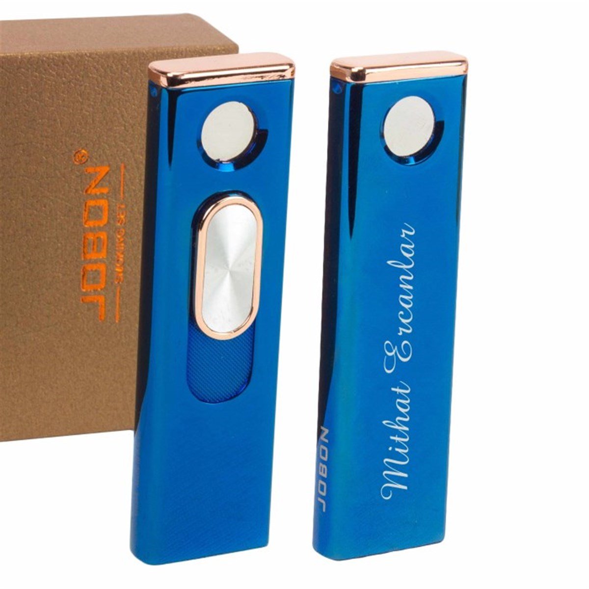İsme Özel Lüx Usb Şarjlı Rezistanslı Metal Çakmak Lacivert (E-ZB-005)