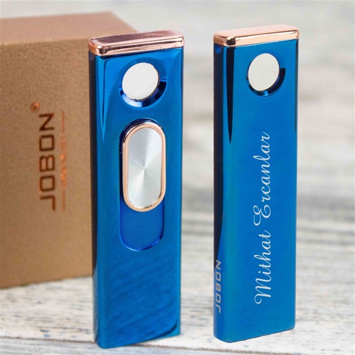 İsme Özel Lüx Usb Şarjlı Rezistanslı Metal Çakmak Lacivert (E-ZB-005)