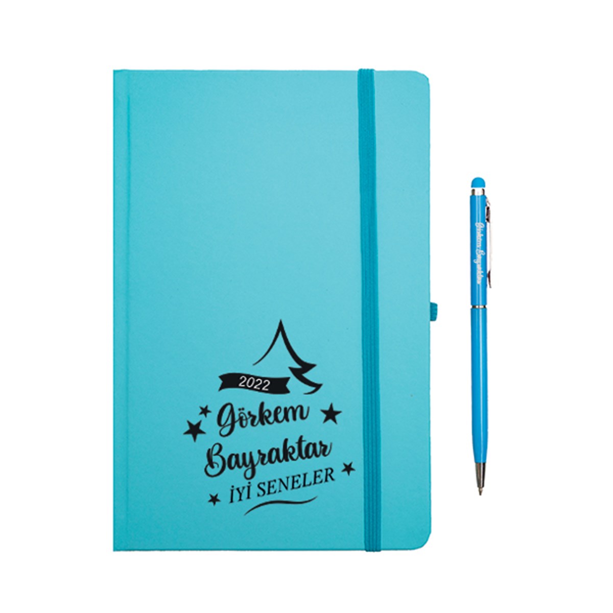 İsme Özel Mavi Defter Fincan Çikolata Kolonya Kalem Kahve Seti Hediye Kutusu İyi Seneler