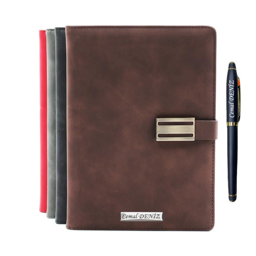 İsme Özel Metal Klipsli Premium Defter ve Roller Kalem Seti - Renk Seçenekli