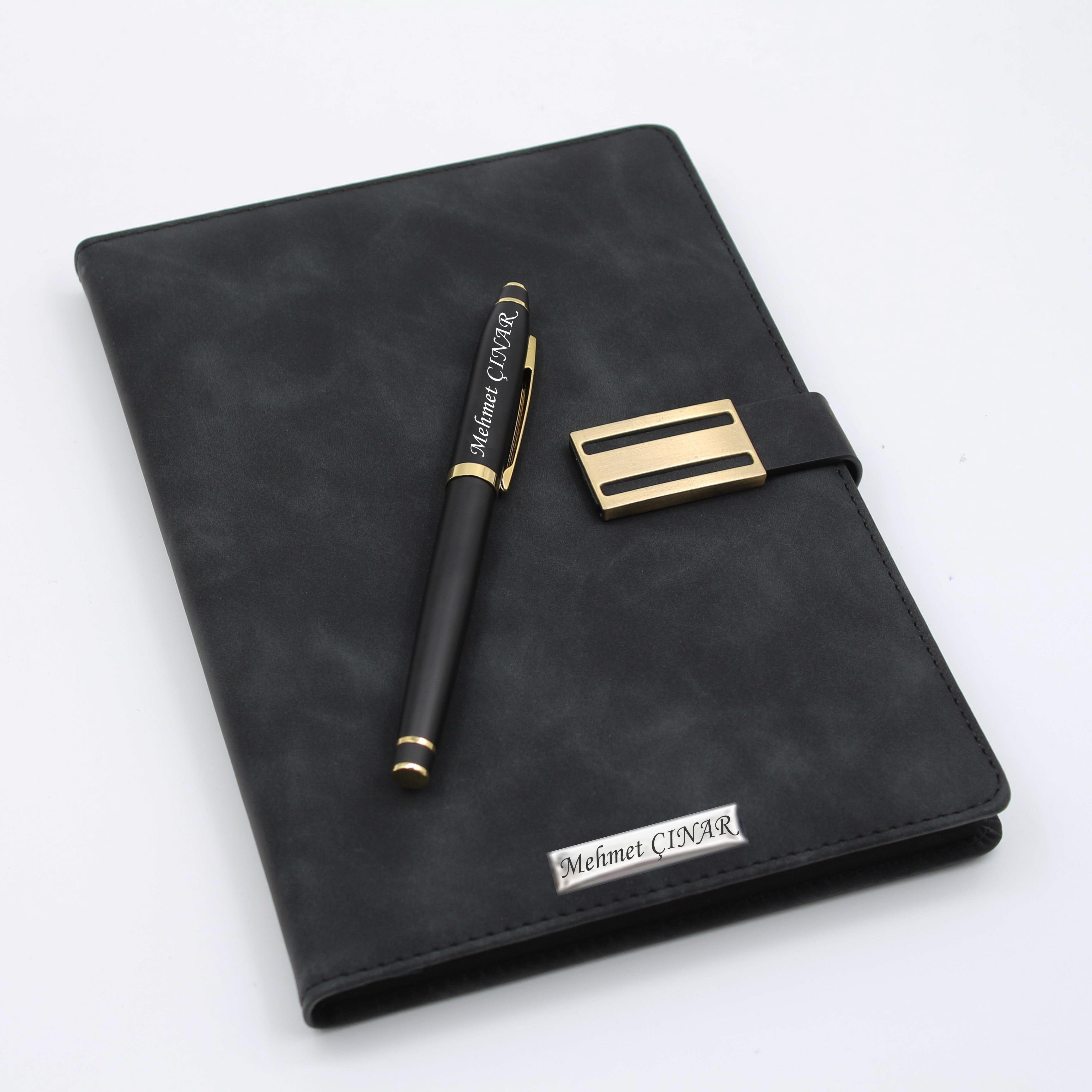 İsme Özel Metal Klipsli Premium Defter ve Roller Kalem Seti - Renk Seçenekli