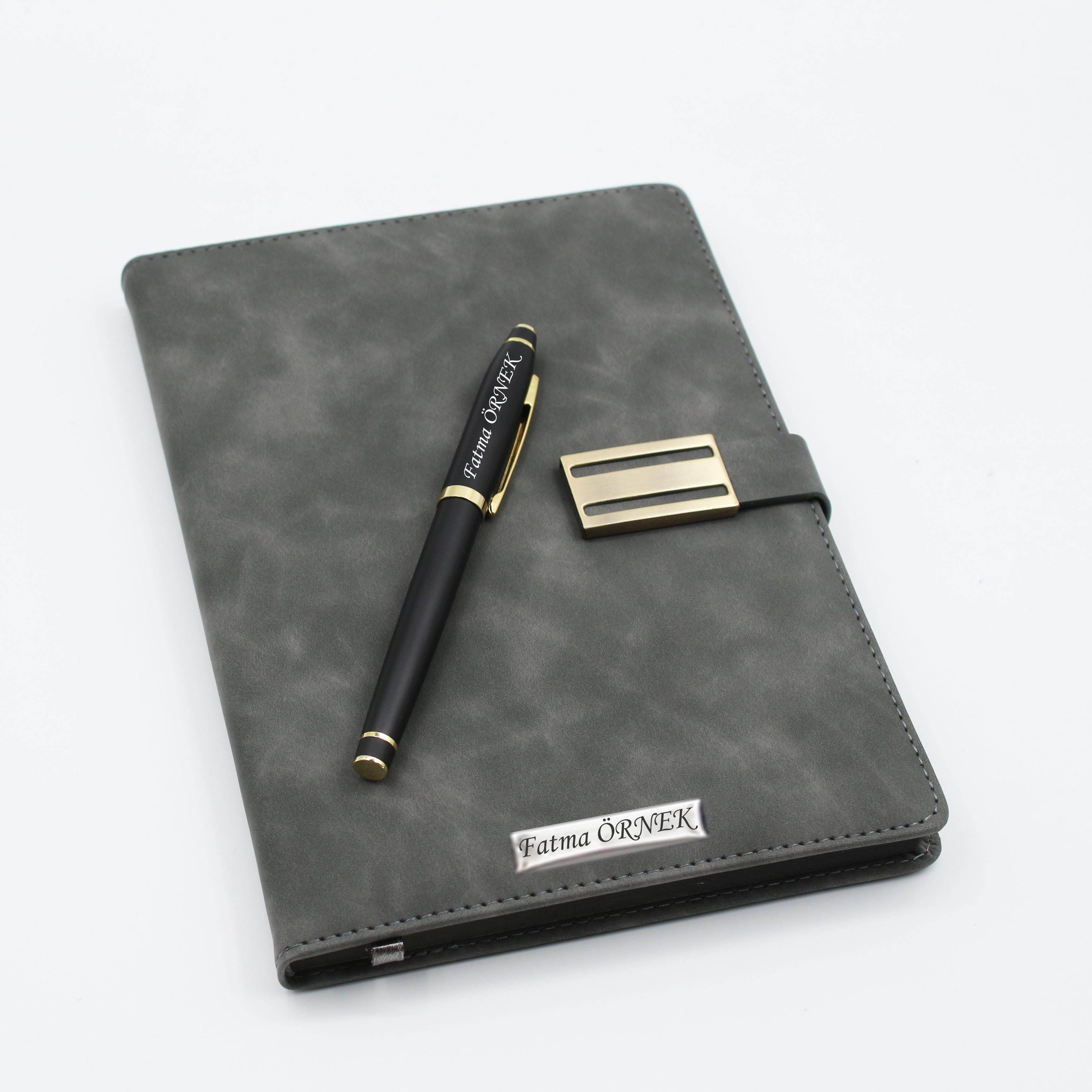 İsme Özel Metal Klipsli Premium Defter ve Roller Kalem Seti - Renk Seçenekli