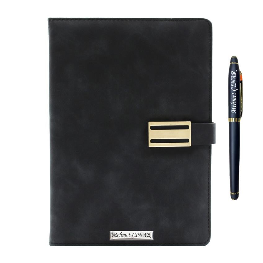 İsme Özel Metal Klipsli Premium Defter ve Roller Kalem Seti - Renk Seçenekli