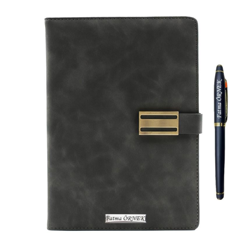 İsme Özel Metal Klipsli Premium Defter ve Roller Kalem Seti - Renk Seçenekli