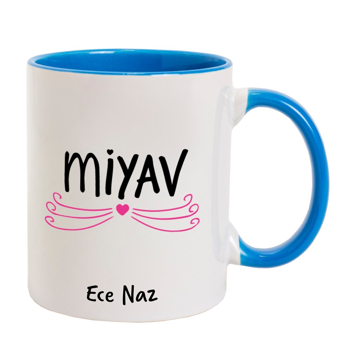 İsme Özel Miyav Temalı Kupa Bardak - Mavi