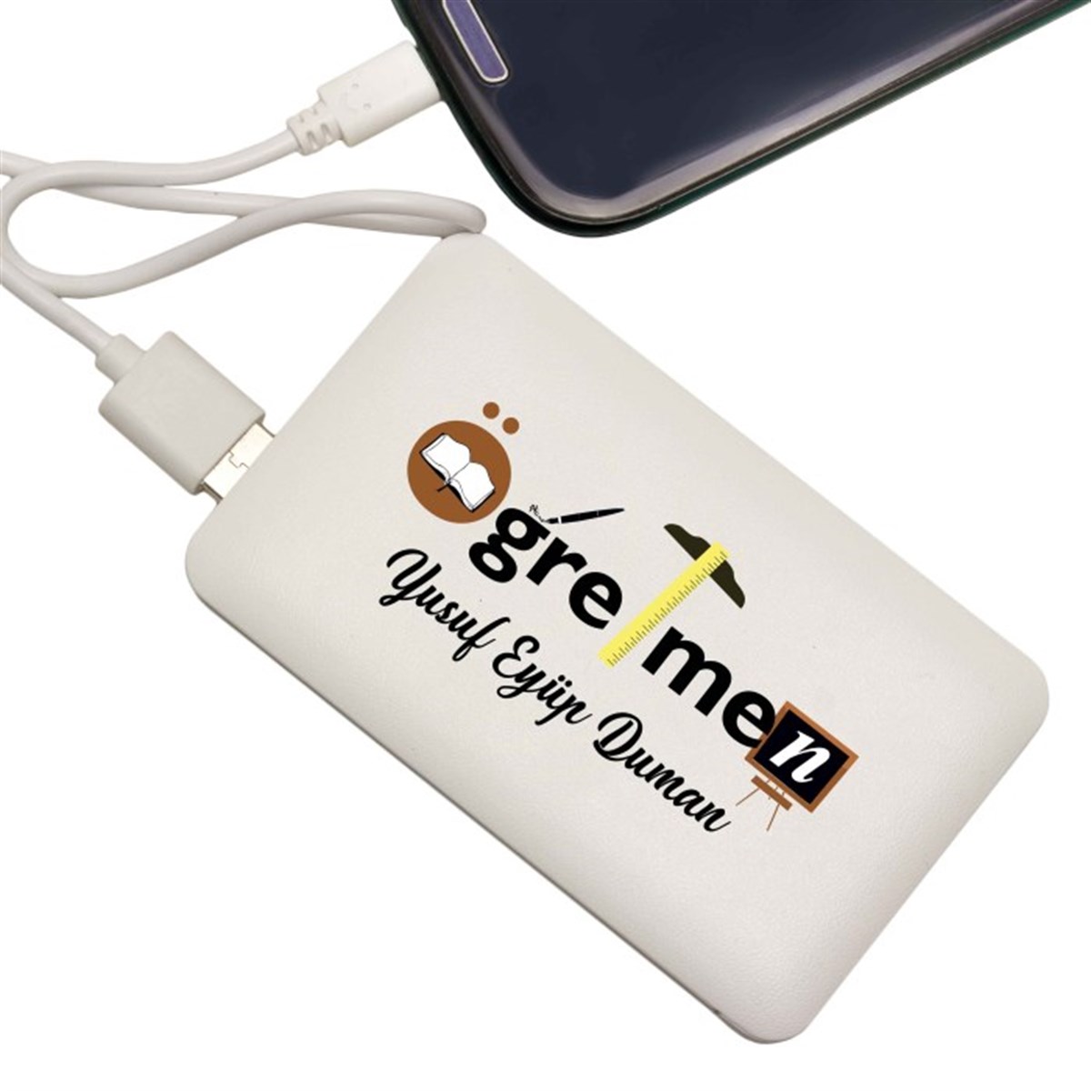 İsme Özel Öğretmen Temalı İnce Tasarımlı 5000 Mah. Powerbank (Mobil Şarj Cihazı)