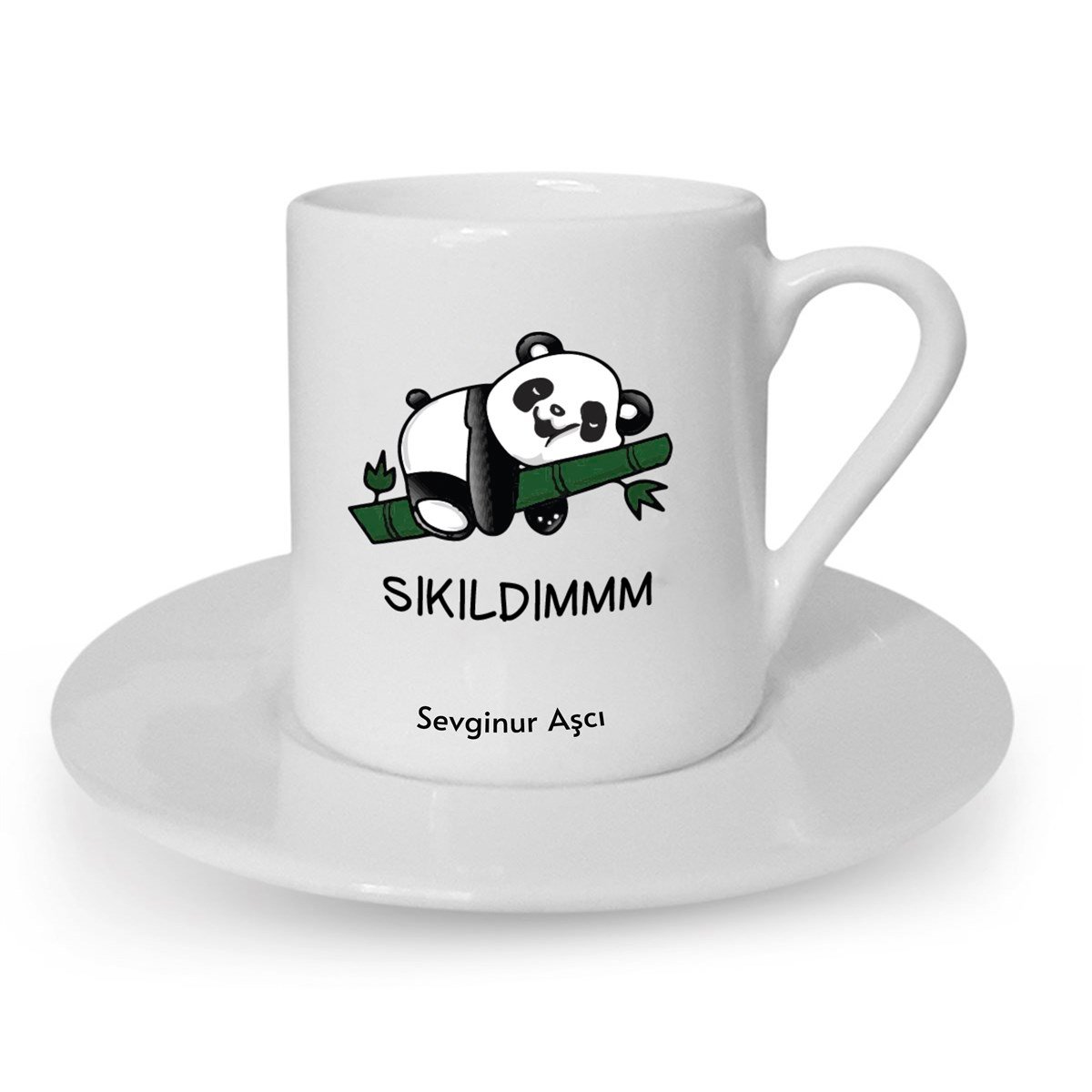 İsme Özel Panda Temalı Türk Kahvesi Fincanı Seti