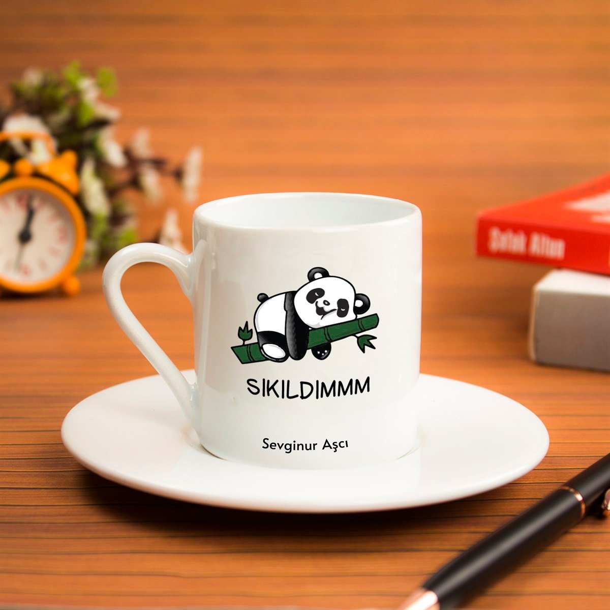 İsme Özel Panda Temalı Türk Kahvesi Fincanı Seti