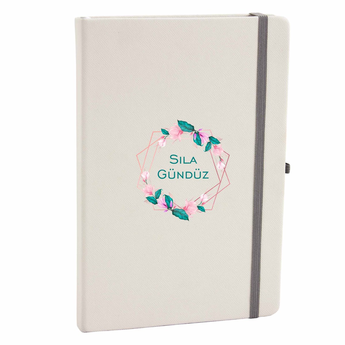 İsme Özel Pembe Çiçekli Defter Kupa Bardak Seti