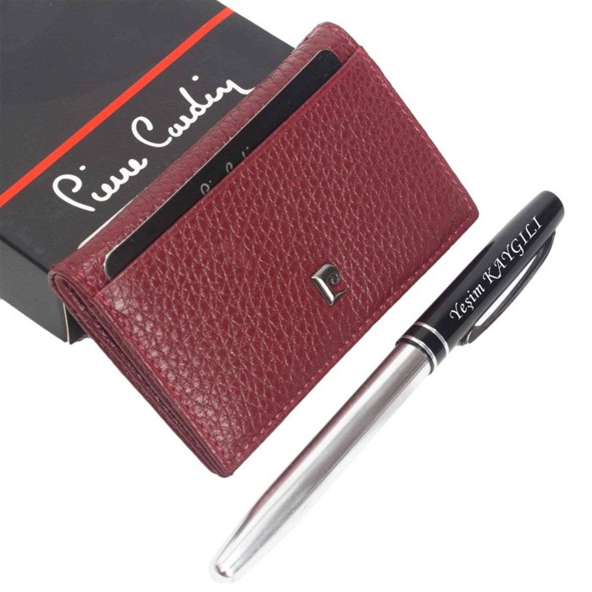 İsme Özel Pierre Cardin Flother Unisex Deri Spor Kartlık Bordo P088B