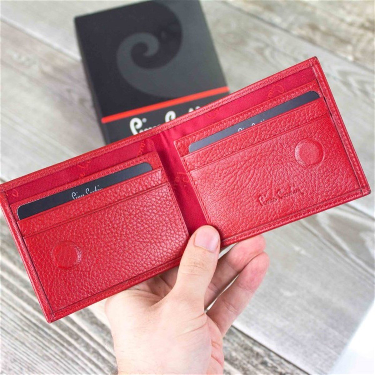 İsme Özel Pierre Cardin İnce Tasarımlı Deri Cüzdan Kırmızı P519