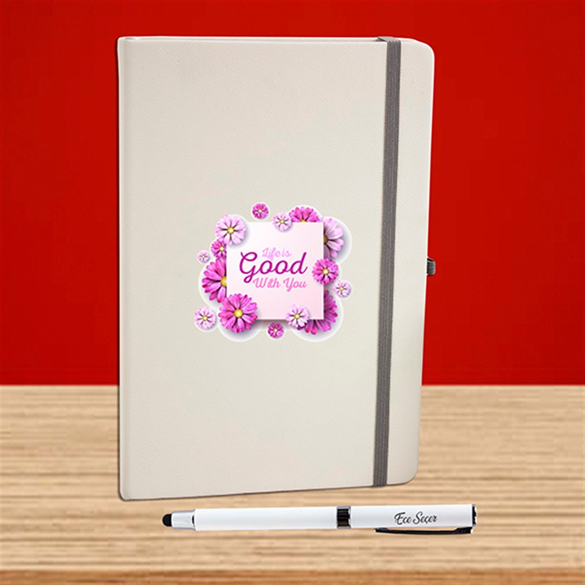 İsme Özel Pink Flowers Defter ve Kalem Seti - Life Is Good With You