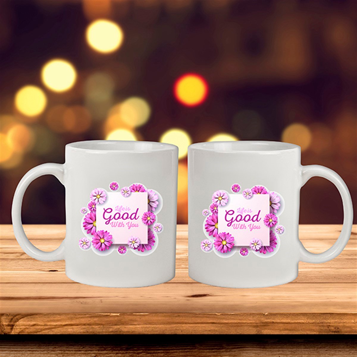 İsme Özel Pink Flowers Kupa Bardak - Life Is Good With You
