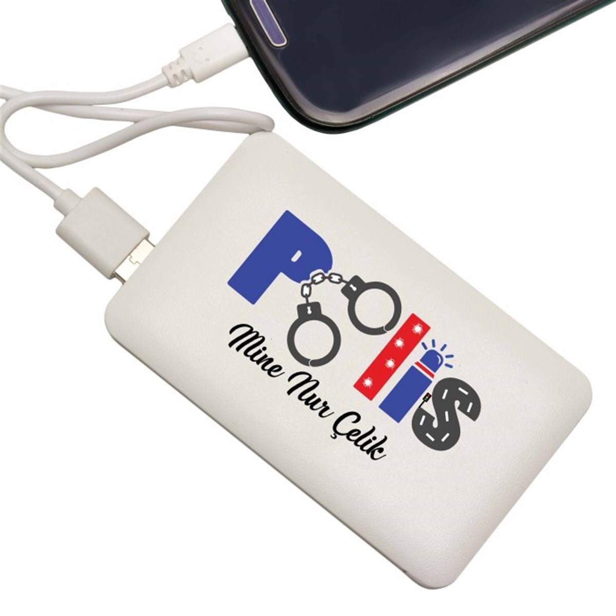 İsme Özel Polis Temalı İnce Tasarımlı 5000 Mah. Powerbank (Mobil Şarj Cihazı)