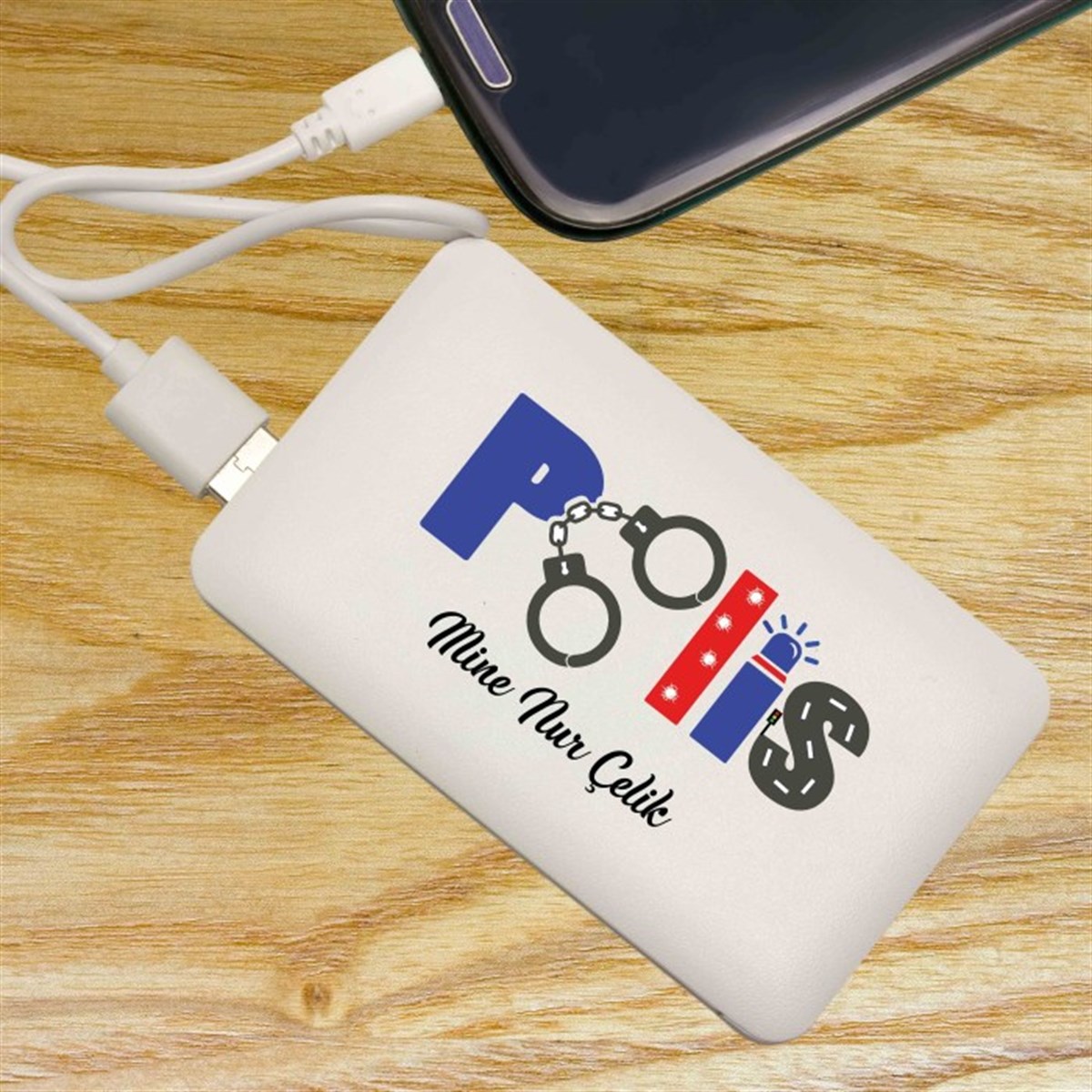 İsme Özel Polis Temalı İnce Tasarımlı 5000 Mah. Powerbank (Mobil Şarj Cihazı)