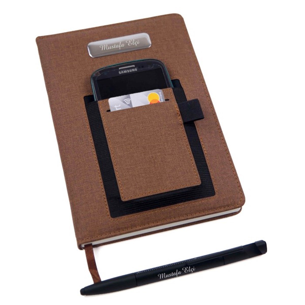İsme Özel Premium Defter ve Kalem Seti Kahverengi