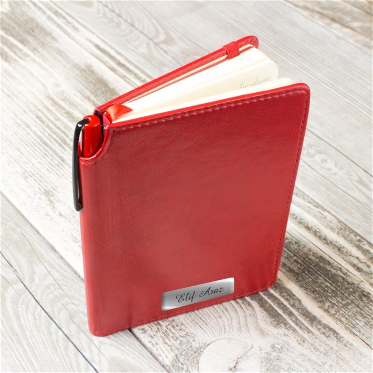 İsme Özel Premium Powerbank Defter ve Kalem Seti Kırmızı