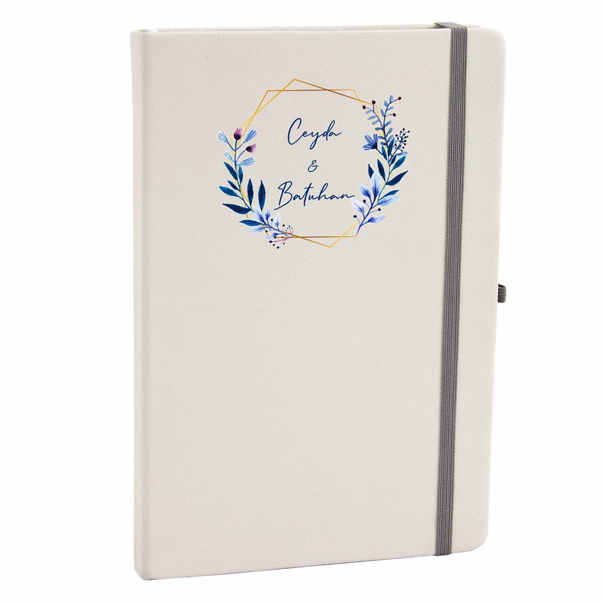 İsme Özel Renkli Çiçek Çerçeveli Defter Kupa Bardak Seti